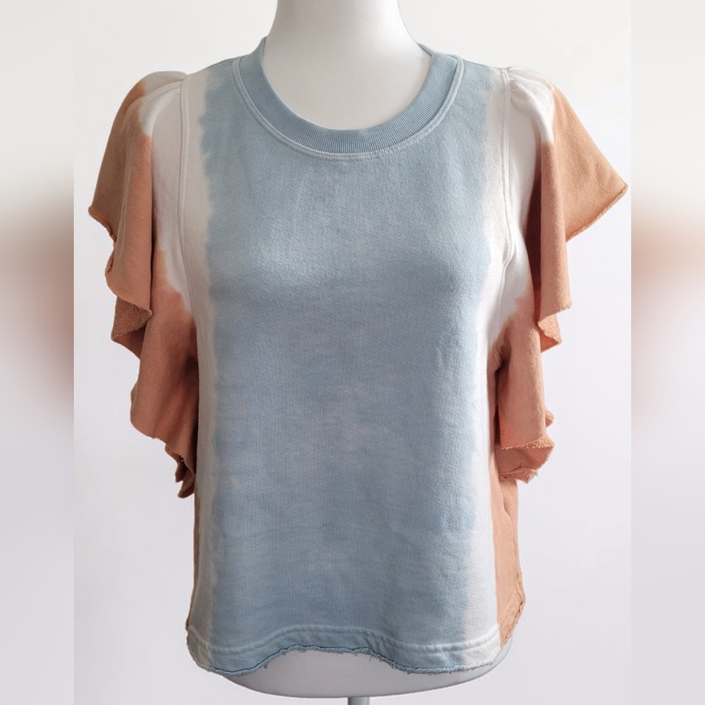 Michael Stars Ariana Flutter Tie Dye Sweatshirt, Blue Peach, Boho, Women's Small